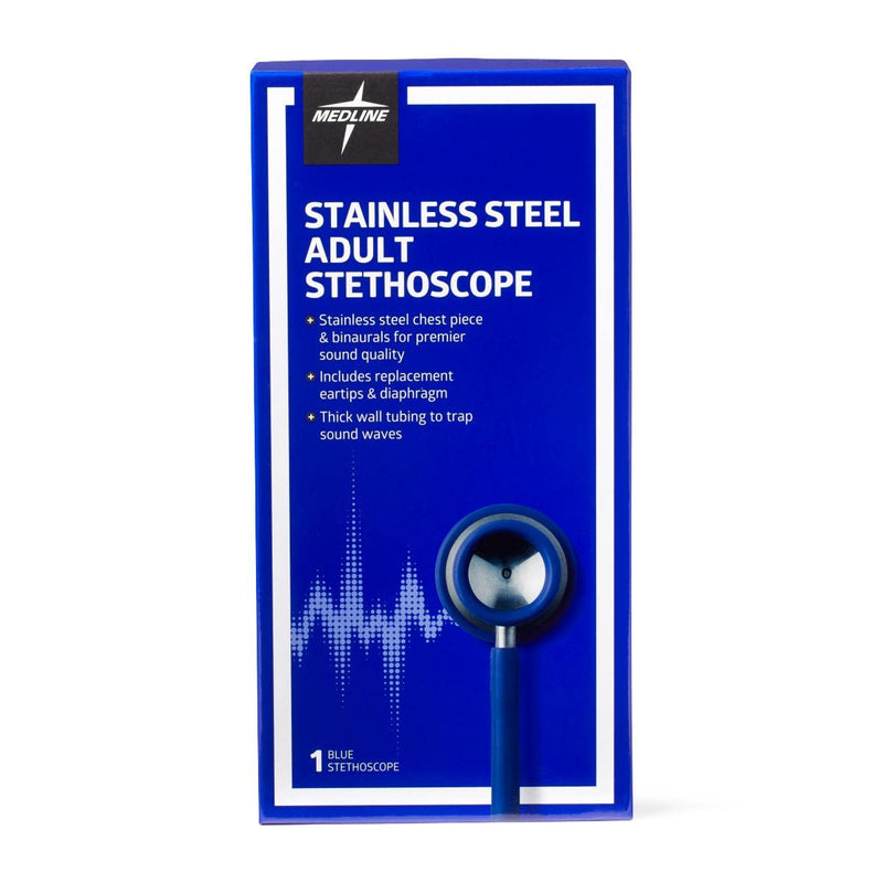 [Australia - AusPower] - Medline Elite Adult Stainless Steel Stethoscope, Blue, High Acoustic Sensitivity 