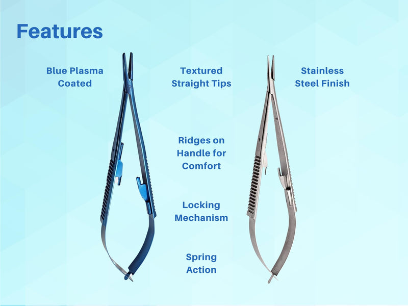 [Australia - AusPower] - Bundle of 3 Castroviejo Scissors 5.5" Straight Locking Needle Holder Extra Sharp Spring Action & Castroviejo 5.5" Holder Driver Blue Plasma w/Tungsten Carbide Inserts by Artman Instruments 
