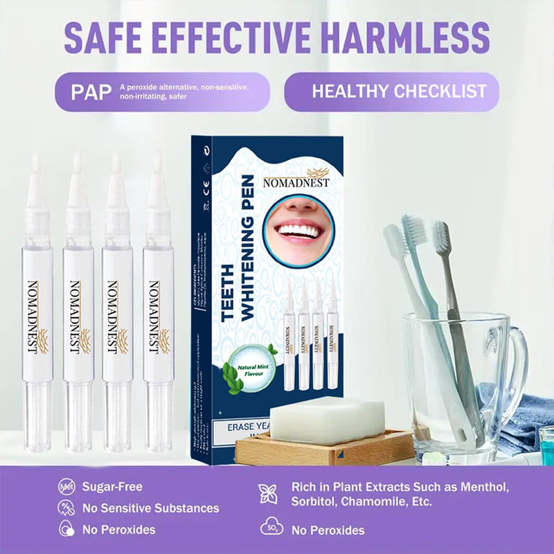 [Australia - AusPower] - NomadNest Teeth Whitening Pen (4 Pcs) - Painless Teeth Whitener, No Sensitivity, Mint Flavor, Travel-Friendly 