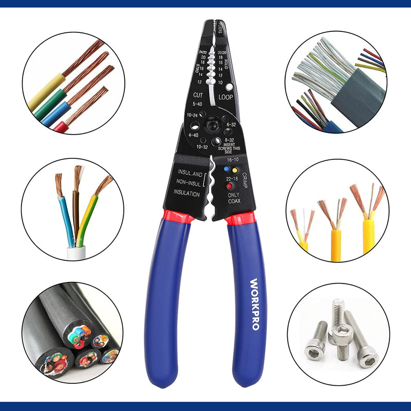 [Australia - AusPower] - WORKPRO Wire Stripper Set, 8-Inch Multi-Tool Stripper and 8-Inch Self-Adjusting Wire Stripper Set for Stripping, Cutting and Crimping 