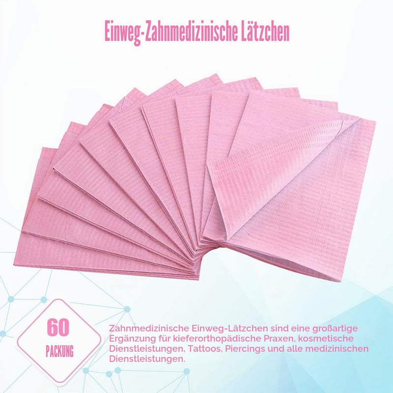 Pack of 60 Disposable Dental Boxes for Patients, 13 x 18, 3-Layer Waterproof Piercing Tattoo Paper Napkin Cloth for Dental Clinic, Tattoo Station and Salon (Pink) pink