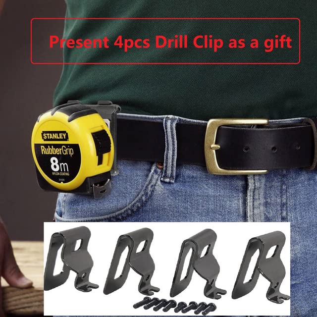 Tape Measure Holster with 4 Drill Clip, Tape Measure Holder Belt, Drill Holster Belt Clip, Drill Holster with Tool Belt Hook, Free Your Hands. Black Drill Holster + 4pcs Drill Bit Hook