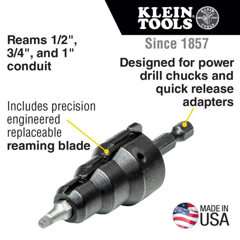 Klein Tools 85091 Klein Tools 85091 Power Conduit Reamer with Improved Bit Retention, 1/2-, 3/4- and 1-Inch, Made in USA