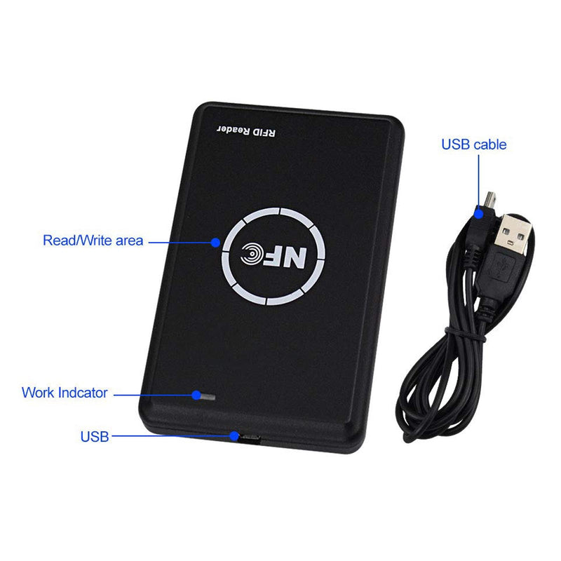 [Australia - AusPower] - RFID NFC Reader Writer,Handheld 125khz 13.56Khz Key fob Smart Reader Writer,Copier,ICID Dual Band Usage,LED Light Prompt and USB Full Speed Interface 
