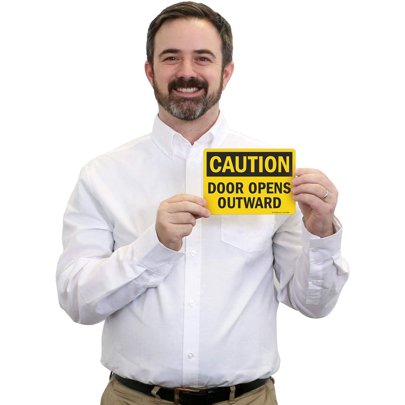 SmartSign "Caution - Door Opens Outward" Label | 5" x 7" Laminated Vinyl