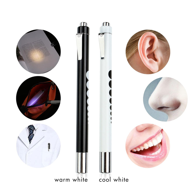 [Australia - AusPower] - Pen Lights for Nurses,2 Pack Medical Pen Light with Pupil Gauge and Ruler, Warm White & Cool White Light LED Penlight for Nursing Students Doctors (Black/White) 1black1white 