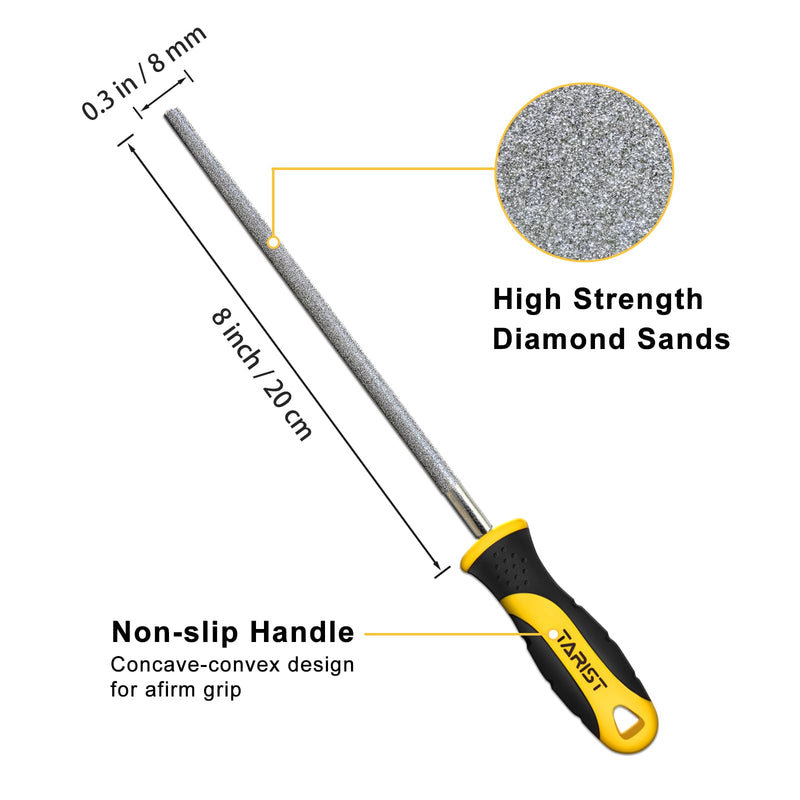 [Australia - AusPower] - TARIST Diamond File Set 3-Piece 200 mm Including Flat/Half Round/Round Files For Sharpening Lawnmower Blades, Garden Shears, Axes - Tool Sharpener for Metal, Tile, Ceramic, Glass, Stone and More 