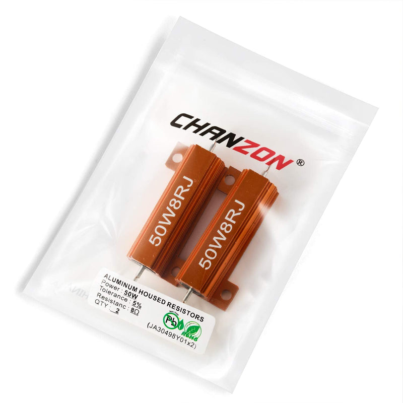 Chanzon 2pcs Wirewound Aluminum Shell Resistor 8 ? ohm 50W ±5% Tolerance 8R Rohs Certified K) 8? ohm