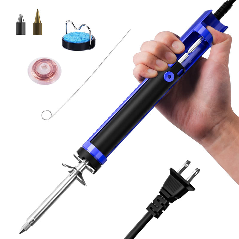 K KERNOWO 929D-V Electric Desoldering Soldering Iron Sucker – Desoldering Pump Tool with 1.0mm & 1.2mm Nozzles, Desoldering Gun with Wick & Cleaning Pin for Through-Hole Solder Removal Blue