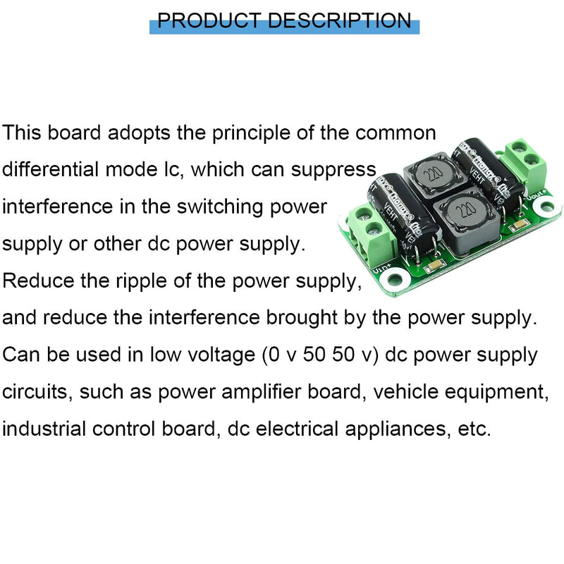 Pack of 5 DC Power Supply Filter Board Class D Amplifier 0-50V 4A Car EMI Suppression Module with Red and Black Cable