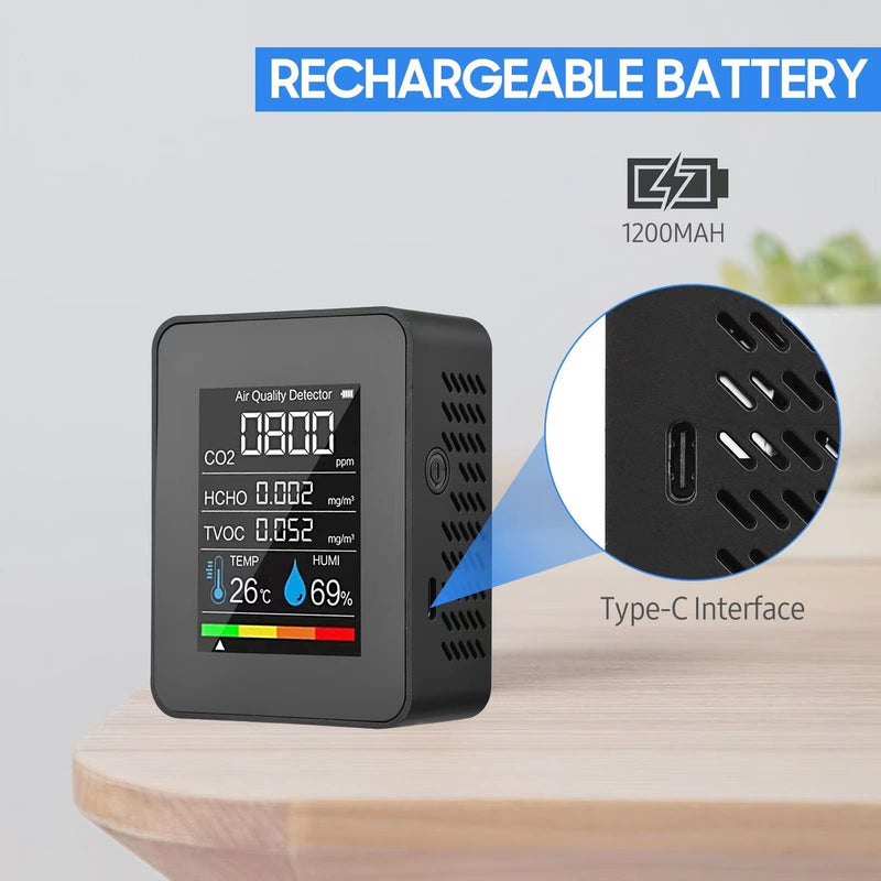 [Australia - AusPower] - Air Quality Meter, CO2 Meter Air Quality Monitor CO2 Carbon Dioxide Detector LCD TVOC HCHO Temperature Humidity Air Quality Monitor 
