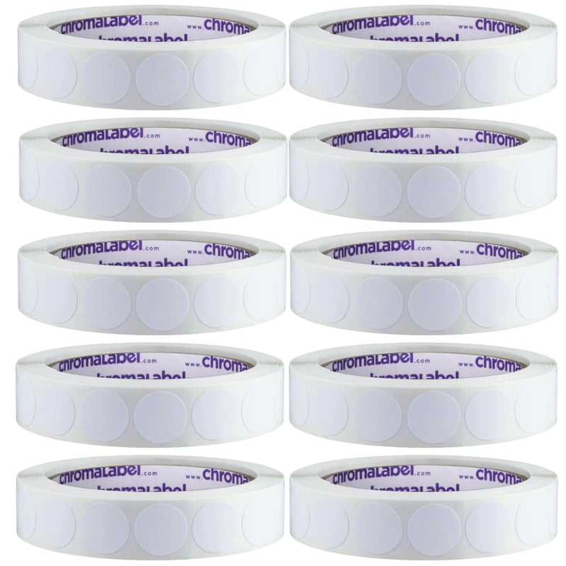 ChromaLabel 3/4 Inch Circle Sticker Labels, Colored Dot Stickers, Removable Sticky Dots, 1000 Color Coding Labels per Roll, White - Case of 10