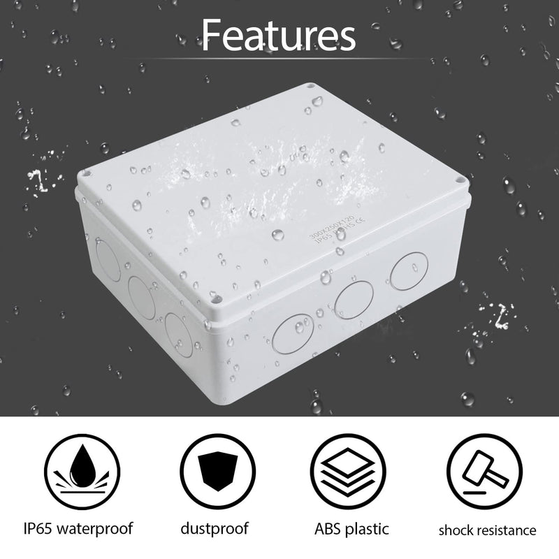 LeMotech Junction Box, Electrical Box IP65 Water Resistant Dustproof ABS Plastic Project Enclosure for Electronics White 11.8 x 9.8 x 4.7 inch 11.8"x 9.8"x 4.7"