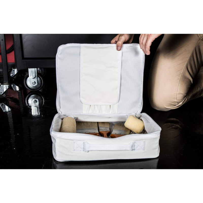 Dickies 14-Inch Painter's Work Bag, Stores Paint Trays, Rollers, and Brushes, Puncture-Resistant Liner, Durable White Canvas