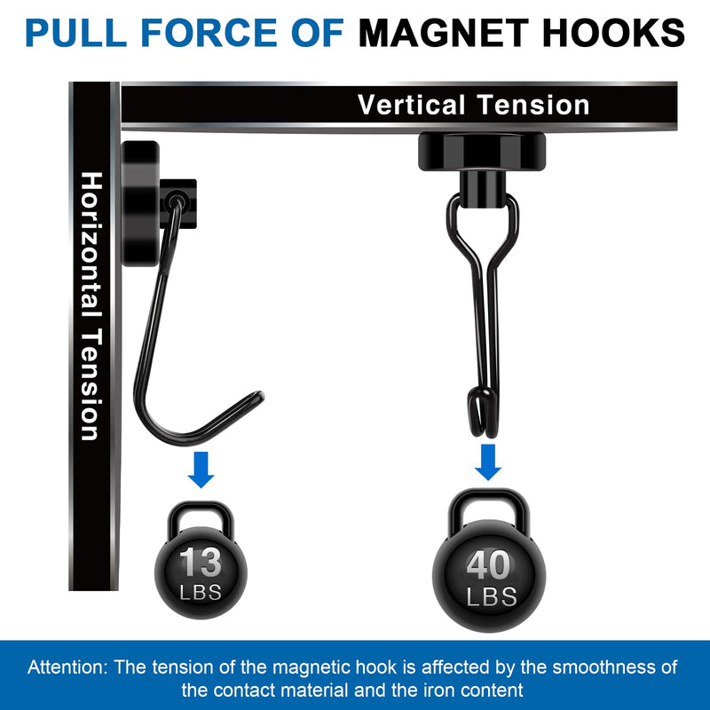 [Australia - AusPower] - LOVIMAG Magnetic Hooks for Cruise Cabins, 40lbs Cruise Magents with Epoxy Coating, Swivel Neodymium Magnets with Hooks for Refrigerator, Locker Accessories, Cruise Essentials, Home Must Haves-6 Pcs 6 Pack Black 