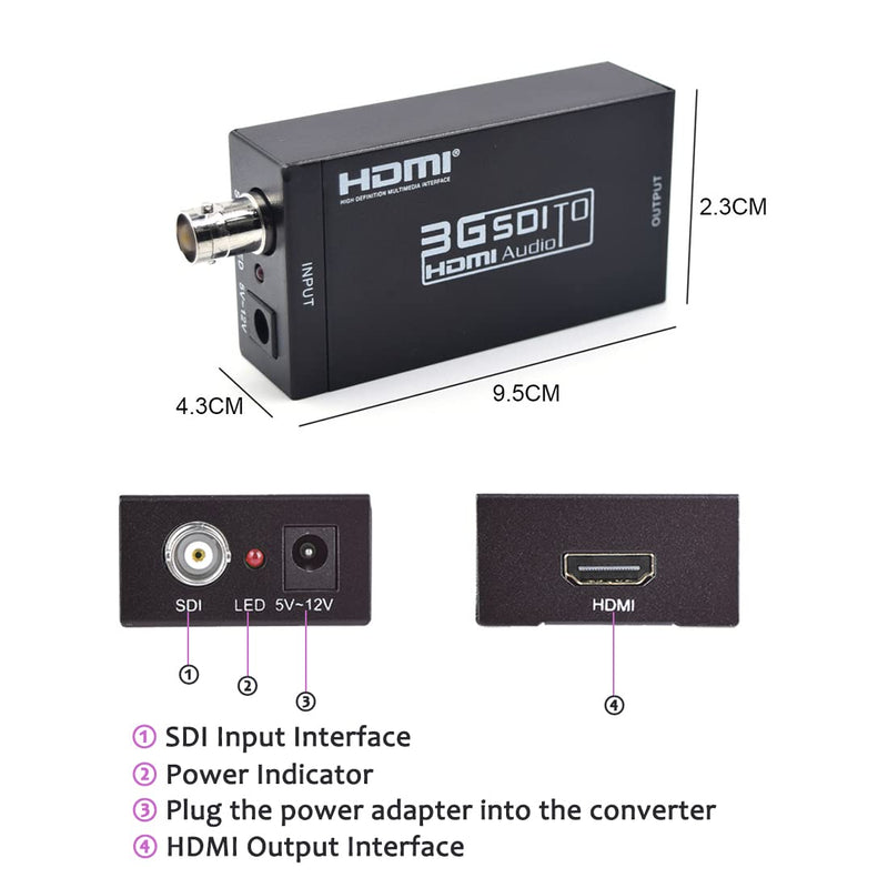 Groza SDI to HDMI Converter, 3G SDI to HDMI Audio Video Adapter, Support SD-SDI, HD-SDI and 3G-SDI Signals for Camera Detector