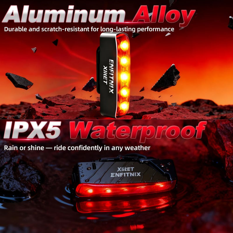 [Australia - AusPower] - ENFITNIX XlitET Bike Tail Light,Brake Sensing,Auto On/Off,50 Lumen Ultra Bright Rear Bike Light,USB-C Rechargeable LED Bicycle Tail Lights,IPX5 Waterproof,Cycling Accessories Lights for Night Riding. 
