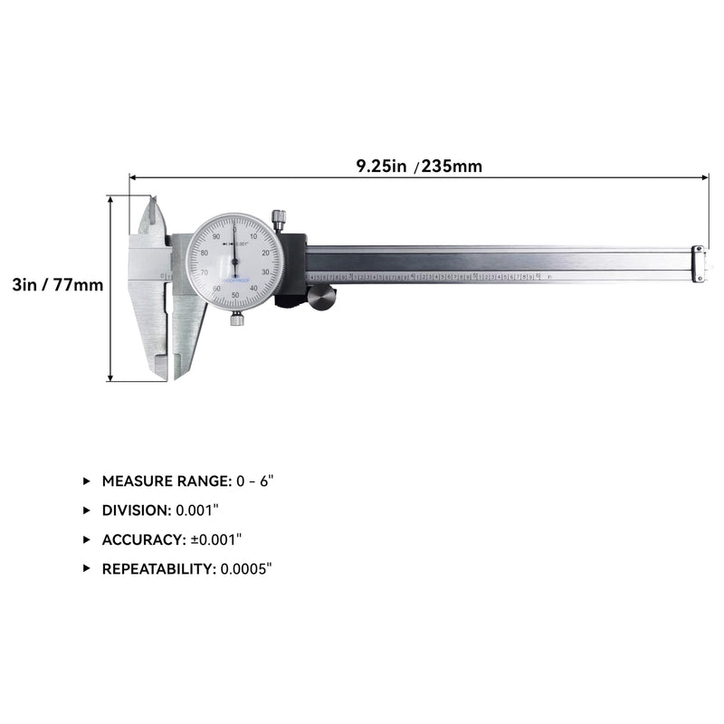 [Australia - AusPower] - HFS(R) 0-6" Stainless Steel 4 Way Imperial Dial Caliper .001" Shock Proof 