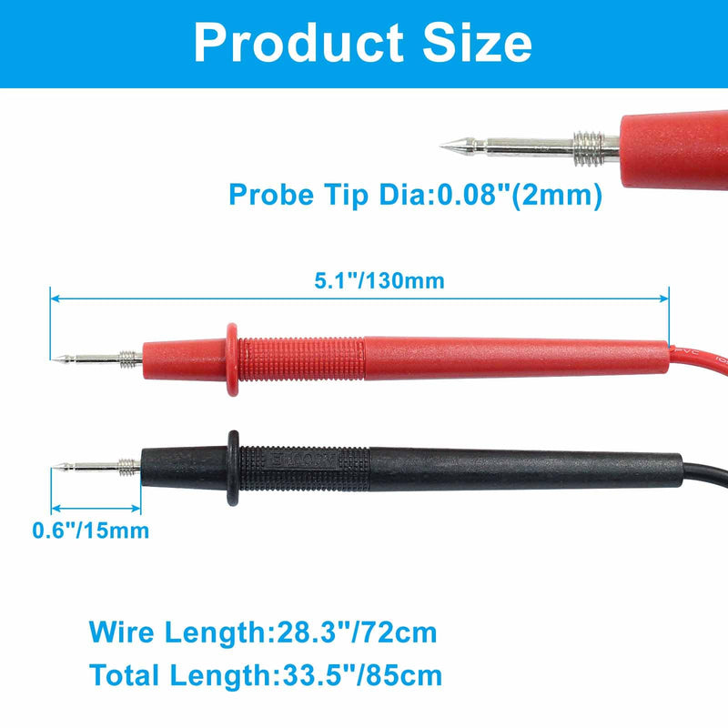 [Australia - AusPower] - Zorfeter 2pcs 85cm Long Multimeter Test Leads, CAT III 1000V 10A Digital Multimeters Cables, Right Angle Banana Plug Electrical Test Lead Probe Cable(Black, Red) 