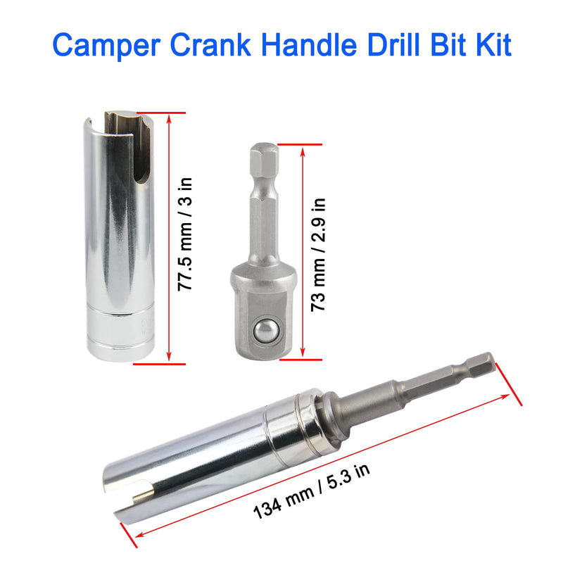 [Australia - AusPower] - Camper Crank Handle Kit/Trailer Crank Handle Fits for Fits Coleman Fleetwood POP UP Replacement 3/8 Socket, Chrome, RCKIM00146 