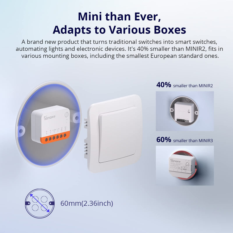 SONOFF MINIR4 10A Smart WiFi Extreme Wireless Light Switch,Universal DIY Module for Smart Home Automation Solution, Compatible with Alexa & Google Home, No Hub Required,4 Pack 4
