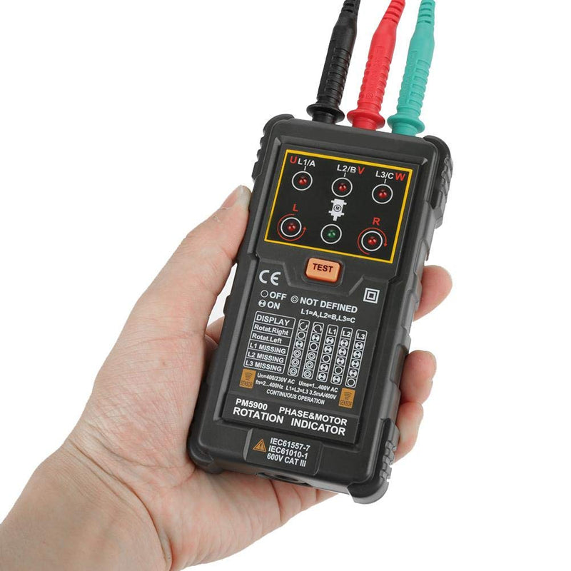 [Australia - AusPower] - 3 Phase Motor Rotation Tester, Portable Handheld 3 Phase Motor Rotation Indicator, Professional-Grade Tool for Installing, Repairing, or Maintaining 3 Phase Systems or Motors 