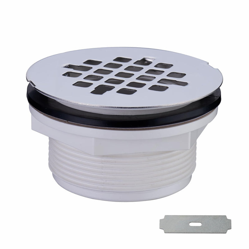HIDROP Brushed Nickel No Caulk Shower Drain, PVC Compression Shower Floor Drain with 4-1/4" Stainless Steel Round Grid Strainer Cover