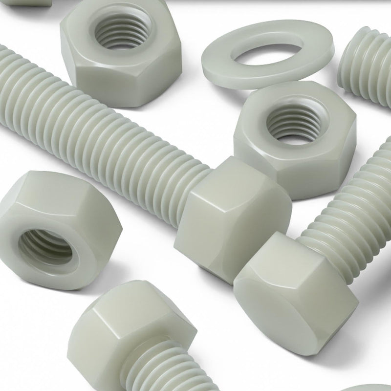 [Australia - AusPower] - 20 x Glass Filled Reinforced, Super Nylon Hex Head, M8 x 50mm, Machine Screws, Plastic Nuts and Bolts, Washers, (5/16 x 1 31/32 in) 
