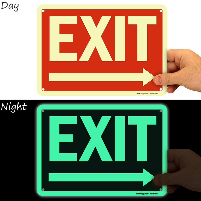 SmartSign "Exit" Sign with Right Arrow | 7" x 10" Glow-in-The-Dark Aluminum, Made in USA