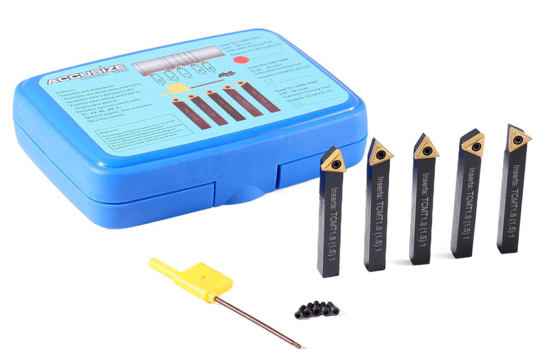 [Australia - AusPower] - Accusize Industrial Tools 1/4'' by 2'' Oal 5 Pc Indexable Turning Tool Set with Tcmt1.8(1.5) Carbide Inserts, 2380-5022 1/4 in 