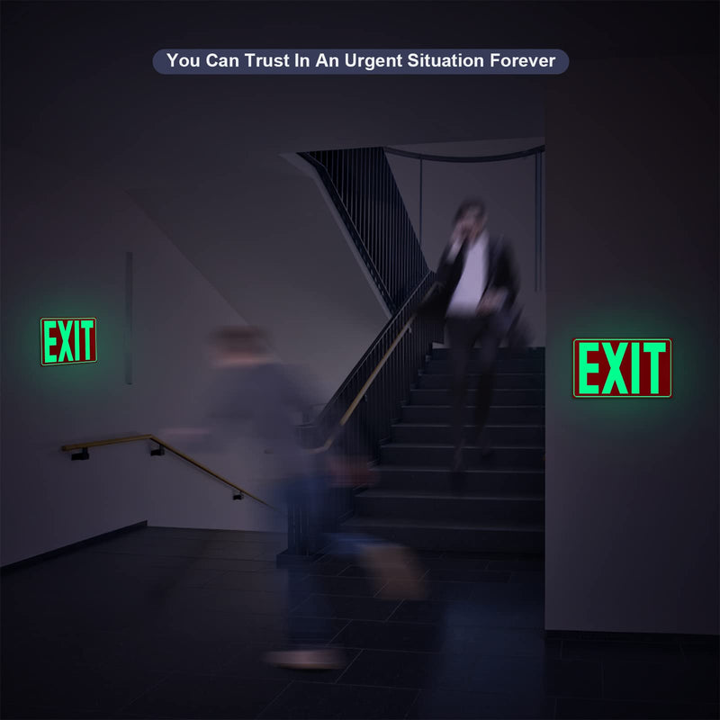 [Australia - AusPower] - Glow In The Dark Photoluminescent Exit Sign Red - Adhesive Backing – UV Inks On Tear-resistant PVC - Non Electrical - Scratch Resistant -12 x 7 Inches For 50 Feet Visibility (2 Pack) 