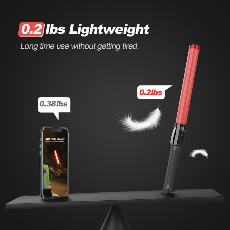 [Australia - AusPower] - 2 Pack Traffic Wand, 16 Inch Led Traffic Control Baton, Safety Light Wands with 2 Flashing Modes, Air Marshaling Signal Wand with Side Clip for Airport, Parking, Car Directing 2 Pack of 16 inch 