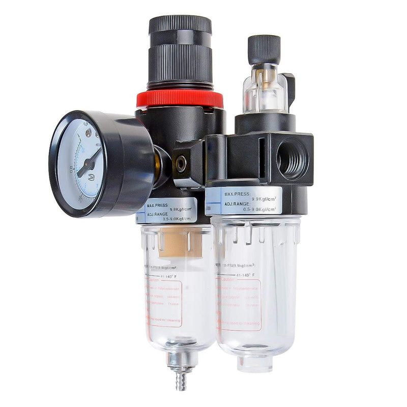 [Australia - AusPower] - YXQ AFR-2000 AL-2000 Pneumatic Twin Air Filter Air Compressor Source Treatment with Regulator Trap 1/4NPT 