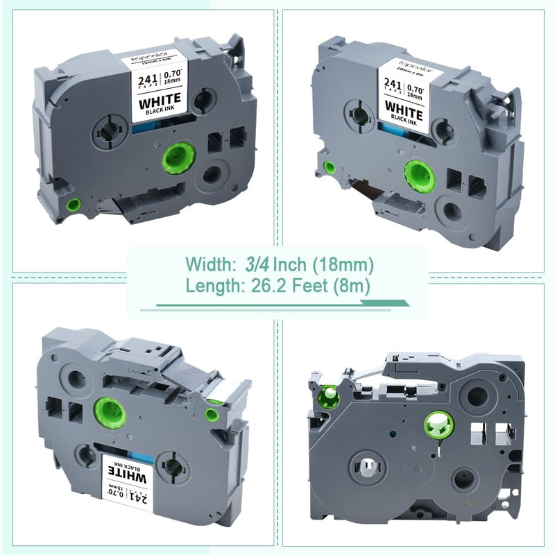 [Australia - AusPower] - 6-Pack Tze 18mm 0.7" Laminated White Compatible for Brother Tze-241 Tze241 Tz-241 Tz241 3/4 Inch Black on White Tz Label Tape 18mm for P Touch Label Maker PTD410 PTD400 PTD610BT PTD600 PTD460 6 