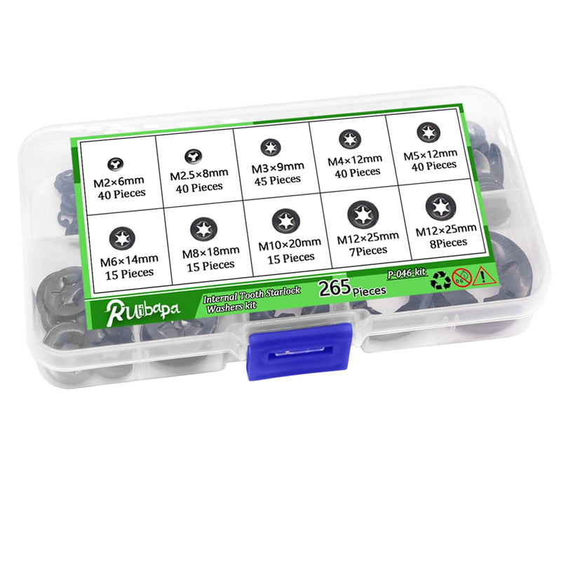 [Australia - AusPower] - Ruipaba 265PCS Internal Tooth Starlock Washers 9 Size Push On Locking Washers Speed Clips Fasteners Assortment Kit 9 sizes 