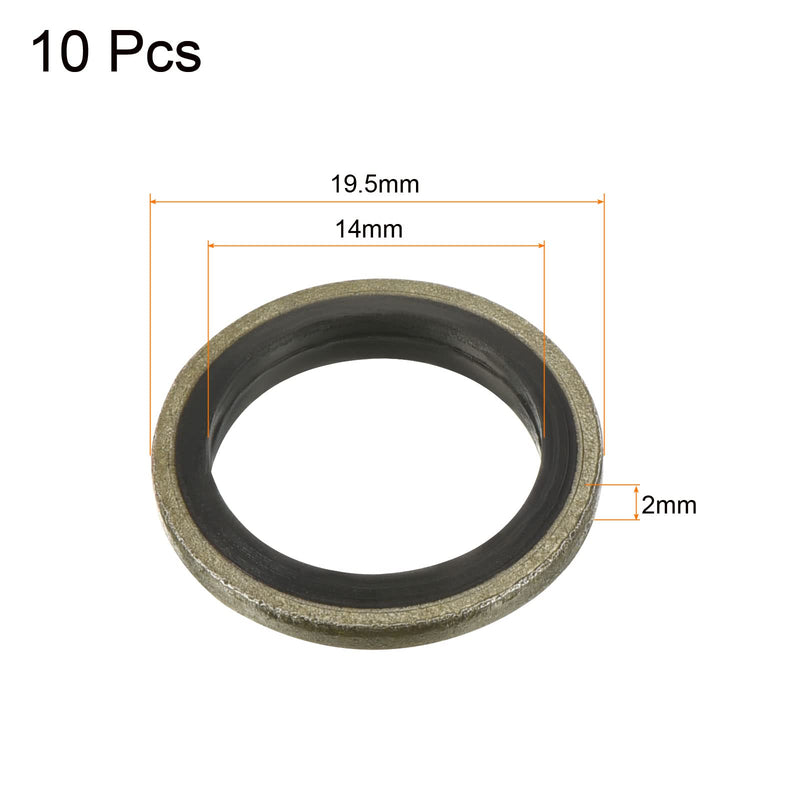 [Australia - AusPower] - MECCANIXITY Bonded Sealing Washers M14 19.5x14x2mm Carbon Steel Nitrile Rubber Gasket, Pack of 10 