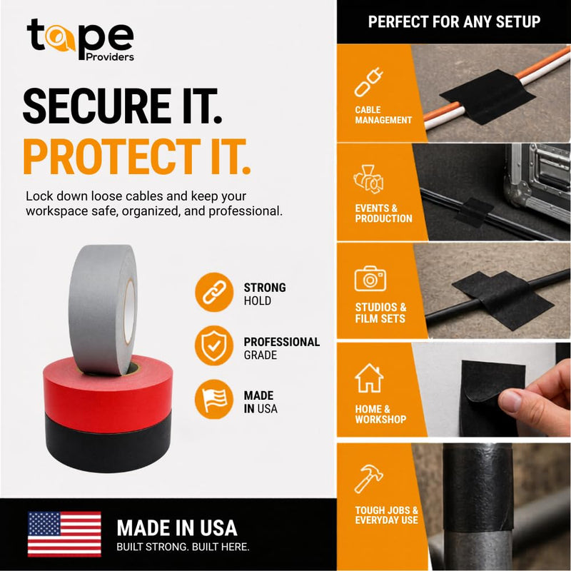 WOD Professional Grade Black Gaffer Tape - Made in USA - 1/2 in. x 50 yds. No Sticky Residue, Cables, Non Reflective, Hand Tearable, Photography, Filming Backdrop, Production 1/2 inch