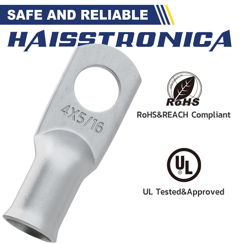 [Australia - AusPower] - haisstronica 10pcs 4 AWG - 5/16" (M8) Tinned Copper Battery Lugs, Heavy Duty Copper Wire Lugs with 10pcs 3:1 Adhesive Heat Shrink Tubing, 4 Gauge Wire Lugs, Tinned Copper Battery Cable Ends 4 AWG- 5/16" (M8) Ring 