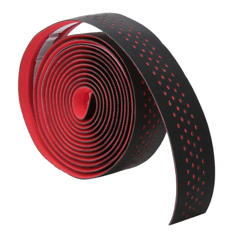 ‌2-Pack Bike Handlebar Tape - EVA PU Perforated Anti-Slip Cycling Grip Tape with End Plugs & Sealing Tapes‌ for Road/Mountain/Folding Bikes(Red) Red