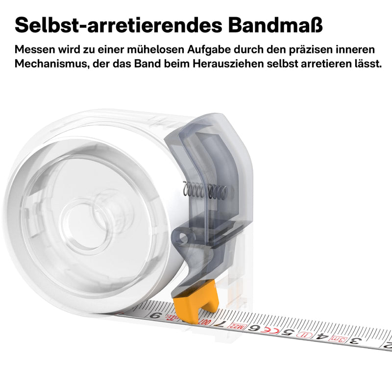 HOTO Retractable Tape Measure 3 m/10 ft Self-Locking Tape Measure | in Metric and Inch, Nylon-Steel Tape with ABS Plastic Housing, Accuracy Class 2 Precise Measurement, Rustproof, Scratch-Resistant