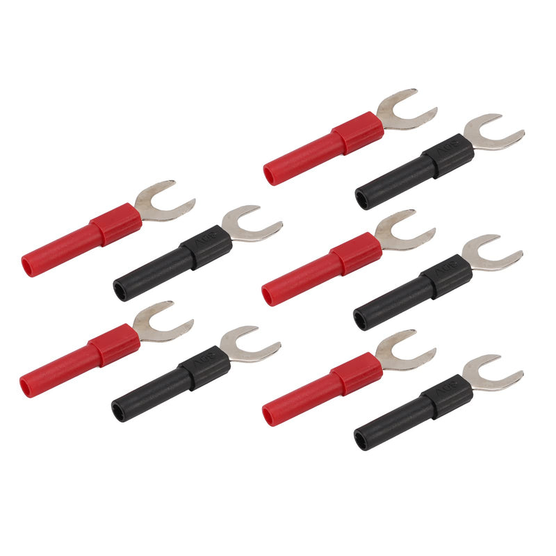 [Australia - AusPower] - Copper Plated Banana U Fork Spade Plug, 10pcs Black, Red 4mm Jack Multimeters Electronic Applications, with Copper Banana Socket, for Testing 
