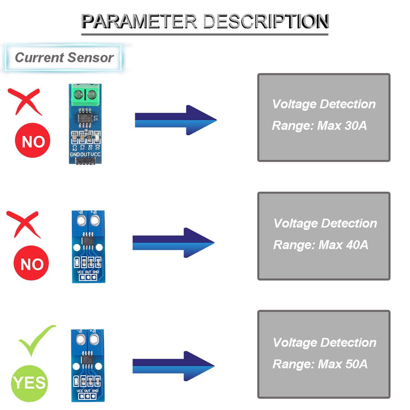 [Australia - AusPower] - 2 pcs Hall Current Sensor Module ACS724 50A Range AC/DC Hall Efect Current Sensor with Dupont Cable for Current Measurement 