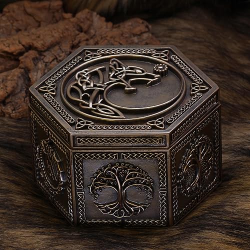 GuoShuang Norse Viking Jewelry Box Gift Wolf Yggdrasil Celtic Trinket Boxes