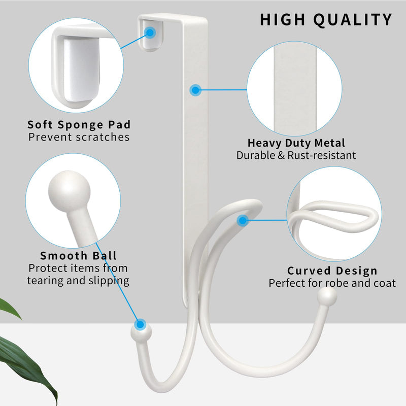 [Australia - AusPower] - FYY Over The Door Hooks - 2 Pack Door Hangers with Sponge Pad Prevent Scratches Heavy Duty Organizer Hooks for Living Room, Bathroom, Bedroom, Kitchen Hanging Clothes, Robe, Towels, Hats, Bags White 