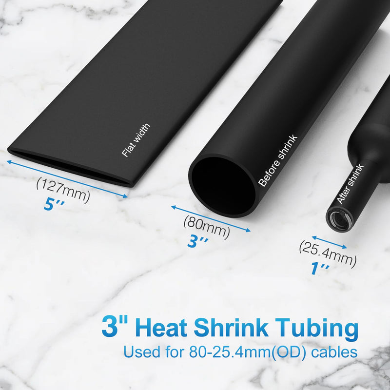 [Australia - AusPower] - ELECFUN 3 Inch Heat Shrink Tubing Roll, 3:1 Large Marine Grade Adhesive Lined Heatshrink Tube, Heavy Duty Dual Wall Shrinkable Wiring Wrap, Seal Against Moisture Corrosion and Air Leakage 4ft 3Inch Black-4Ft 