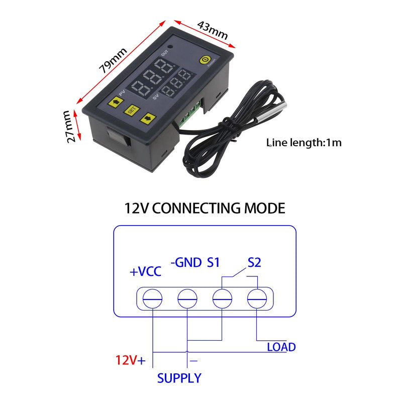 [Australia - AusPower] - The Lord of the Tools Pack of 2pcs W3230 LCD Digital Thermostat DC 12V 20A Digital Temperature Controller Regulator LED Thermostat Switch Sensor Thermostat Range -50-110 Degrees 