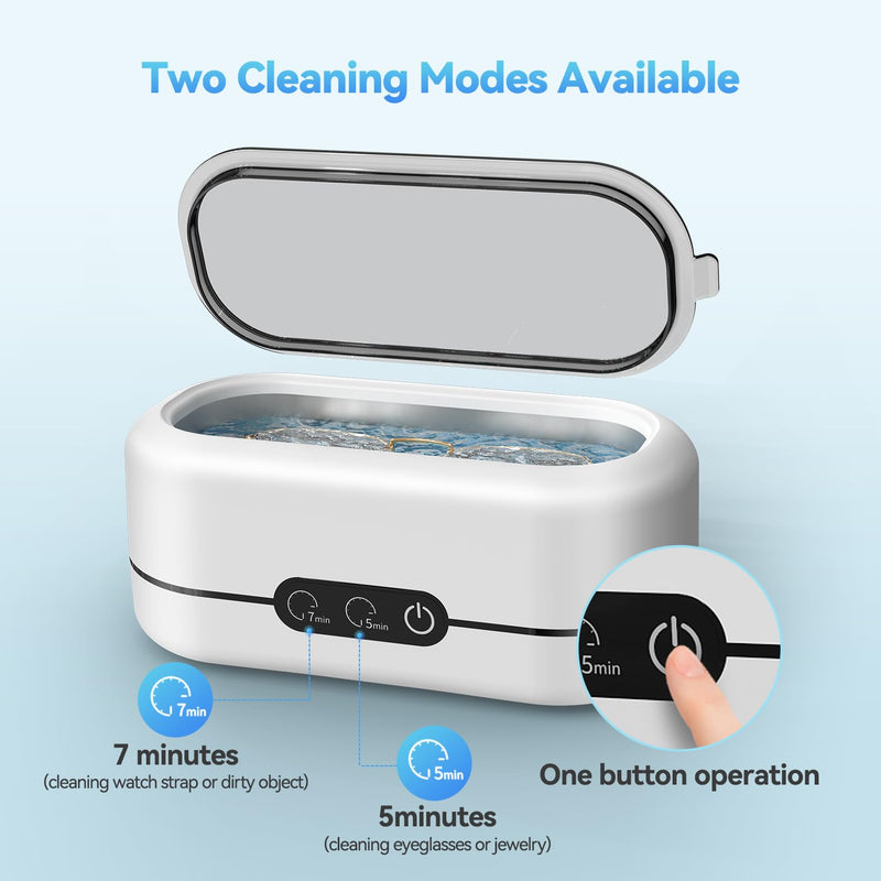 [Australia - AusPower] - Ultrasonic Jewelry Cleaner, 48KHz Ultrasonic Cleaner Machine for Jewelry, Eyeglasses, Rings, Watch Strap, Dentures- Dual Cleaning Modes, 304 Stainless Steel Tank White 