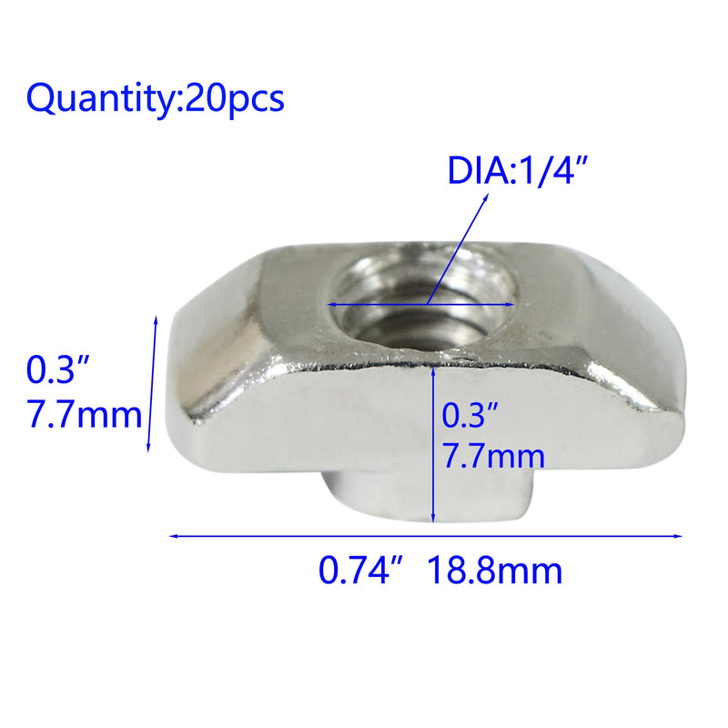 [Australia - AusPower] - 1/4"-20 Threaded Standard Steel Drop in T-Nut, Drop in T-Nuts Accessory Hardware Nuts for 15 40 Series Aluminum Extrusion Profiles Rail, 20 Packs 