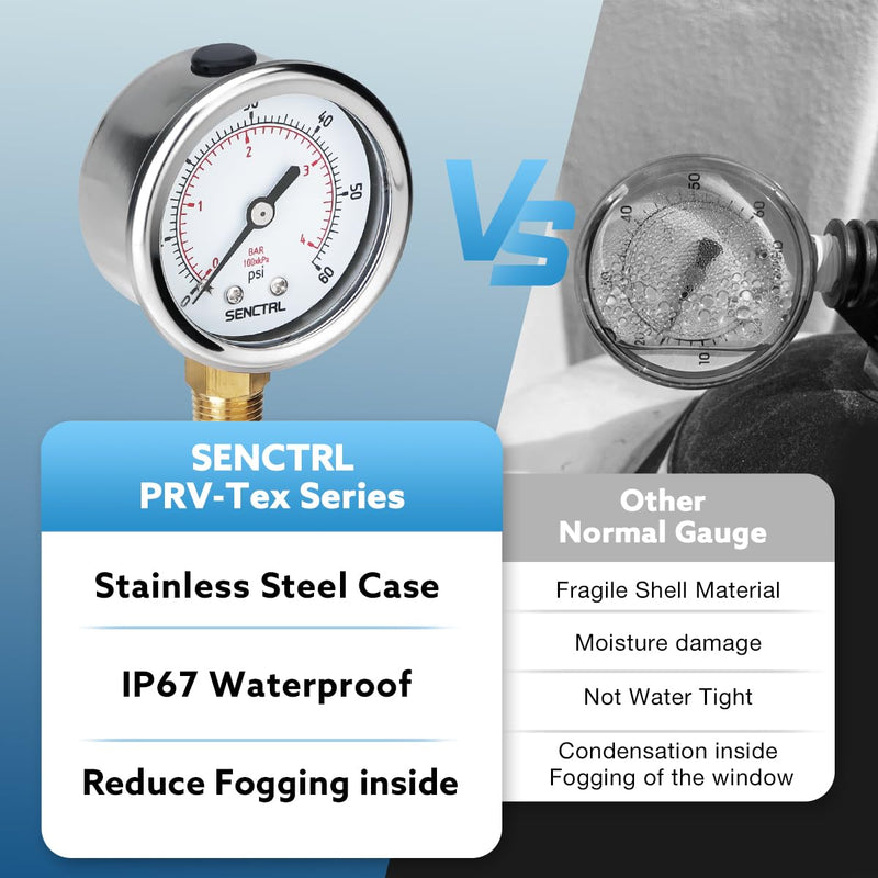 [Australia - AusPower] - 0-60 Psi Pressure Gauge, 2" Dial, 1/4 Npt Lower Mount, Waterproof, Stainless Steel Case, for Swimming Pool Filter Pump Spa Water Air MTB Tire Pressure Test 0-60Psi 