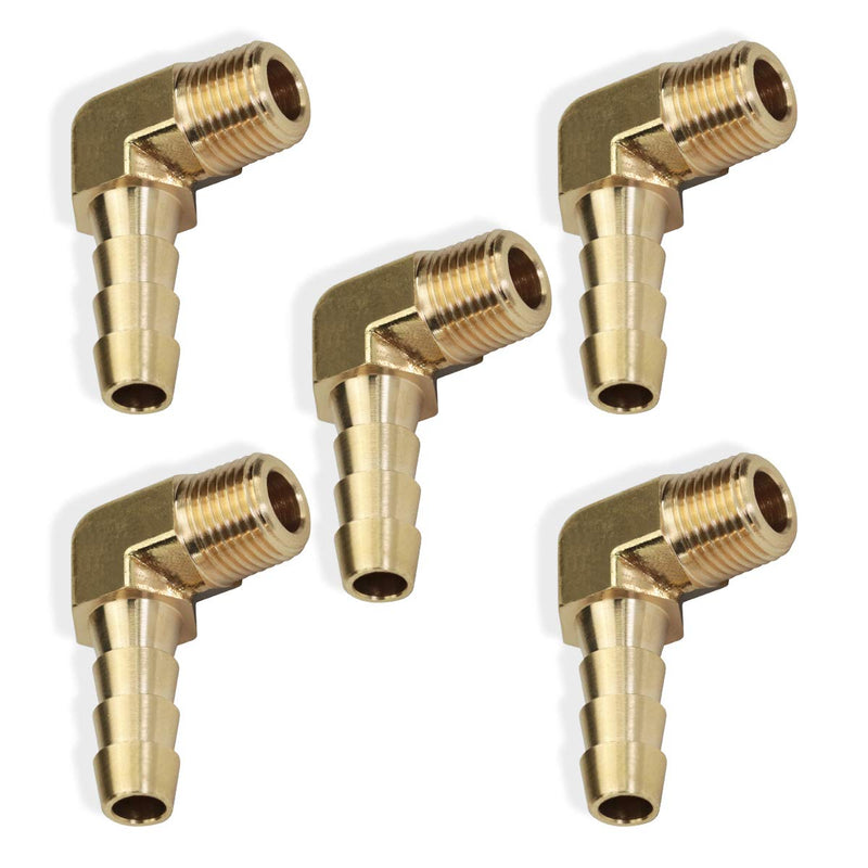 [Australia - AusPower] - 5pcs 90 Degree Elbow Brass Hose Barb Fitting -1/4" Barb to 1/8" Male NPT Adapter 1/4" Barb to 1/8" Male NPT 